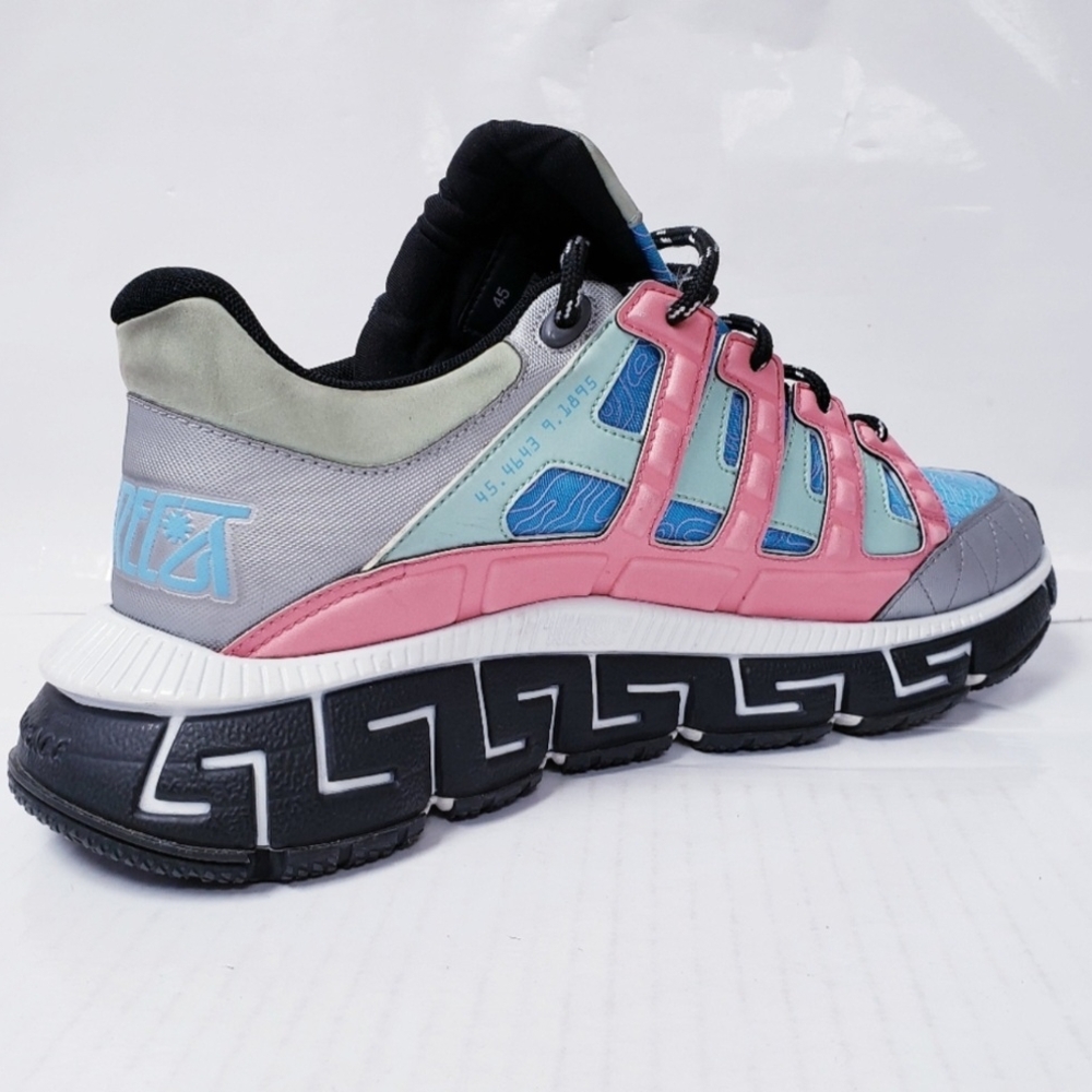 Versace Trigreca Sneakers Silver Argento Sky Bright Coral EU 45 US Mens Size 12 - Picture 9 of 13